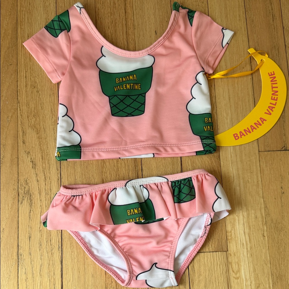 Girls' Pink Ice Cream Print Swim Bikini